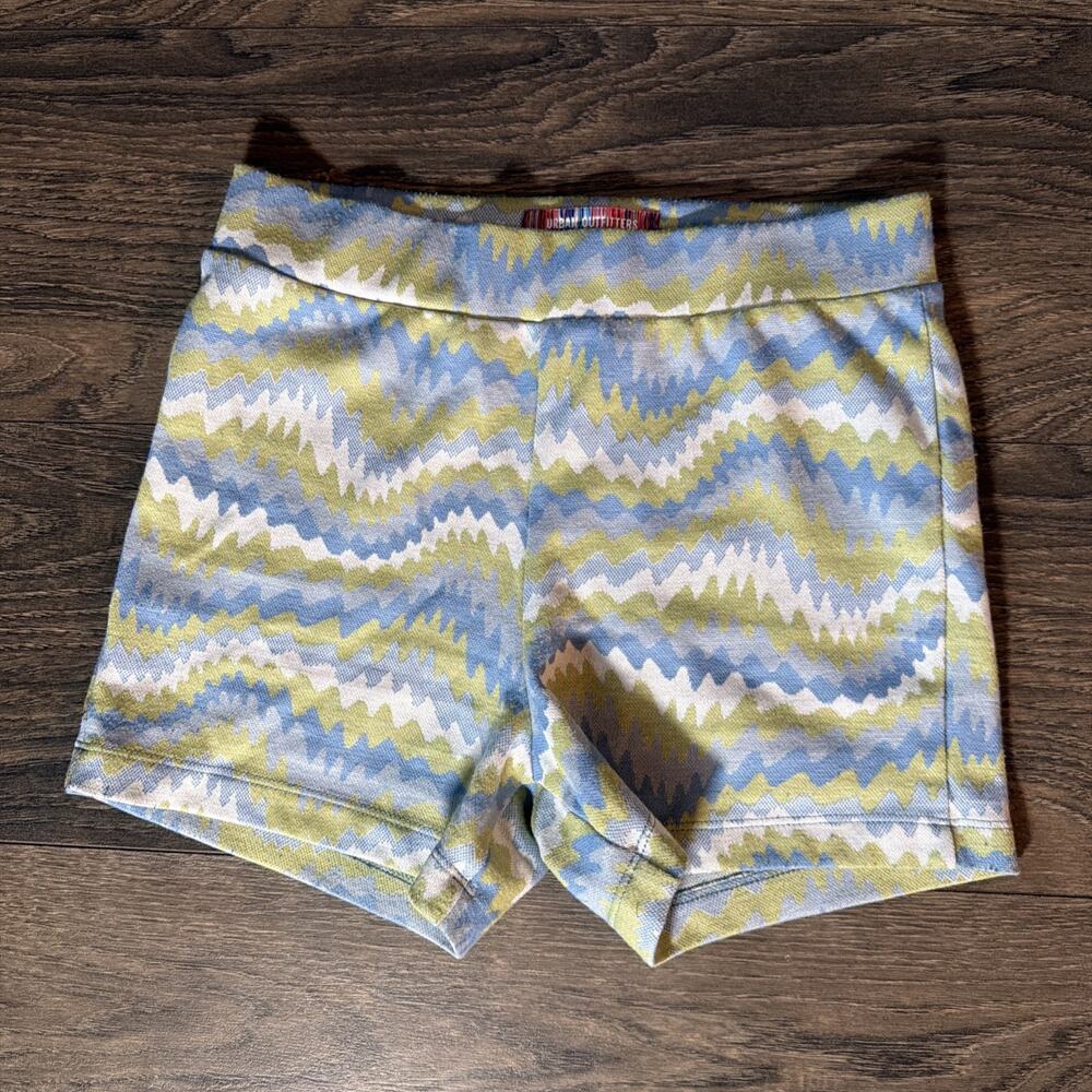 Y2K Urban Outfitters Sz S Shorts Chevron Knit Blue Green Boho Festival Retro